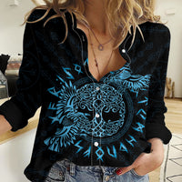 Personalized Odin's Celtic Raven Women Casual Shirt Blue Scandinavian Tattoo - Wonder Print Shop