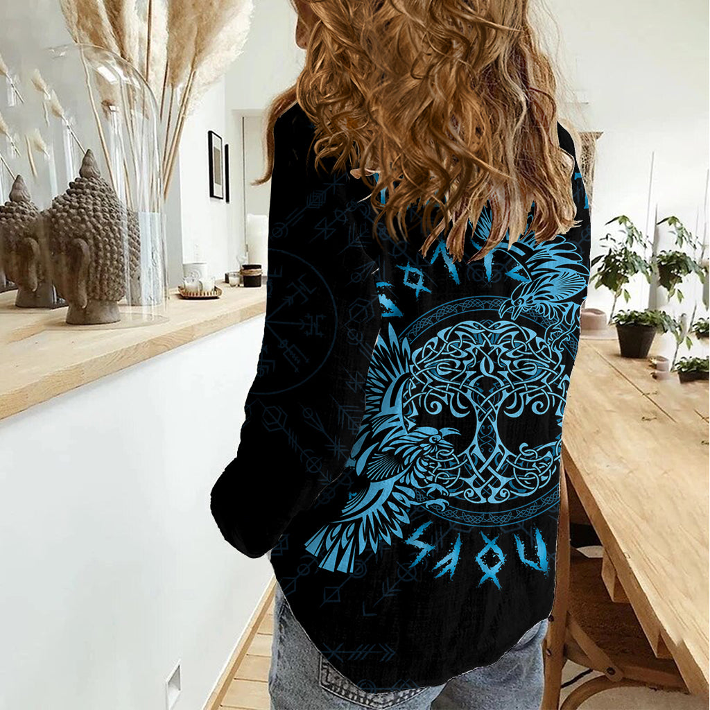 Personalized Odin's Celtic Raven Women Casual Shirt Blue Scandinavian Tattoo - Wonder Print Shop