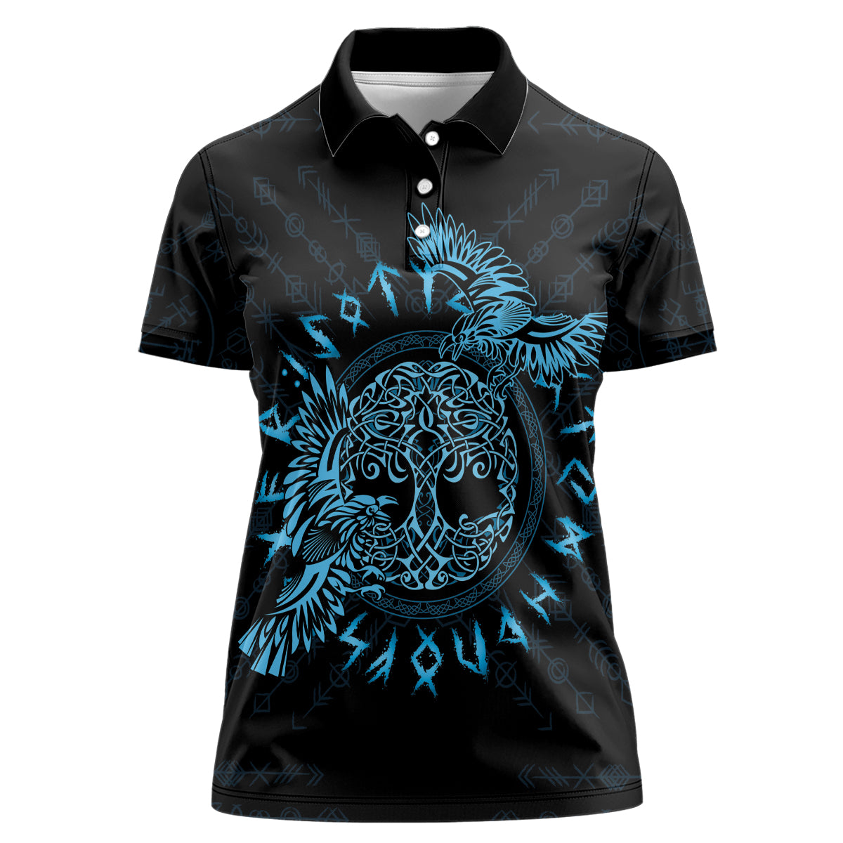 Personalized Odin's Celtic Raven Women Polo Shirt Blue Scandinavian Tattoo - Wonder Print Shop