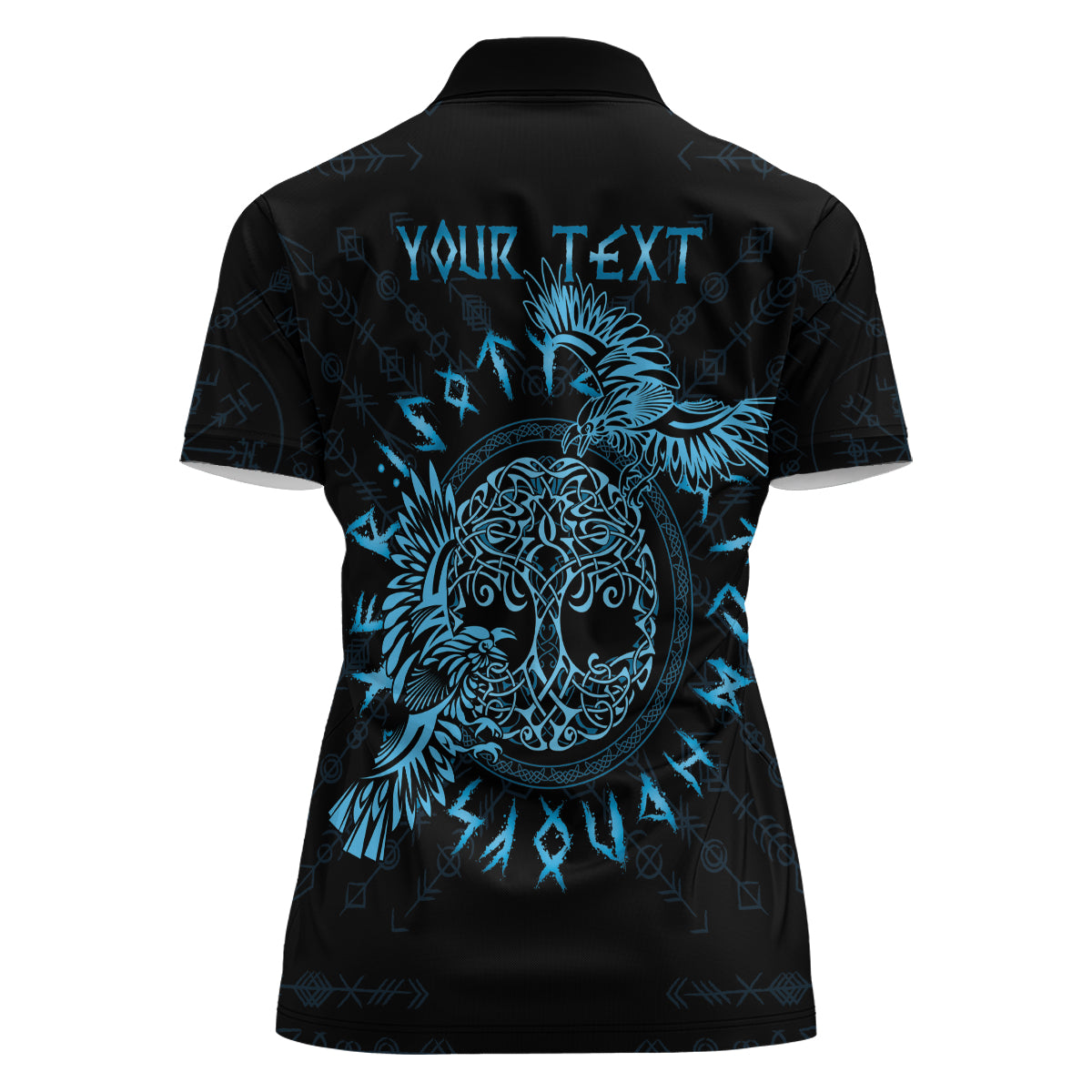 Personalized Odin's Celtic Raven Women Polo Shirt Blue Scandinavian Tattoo - Wonder Print Shop