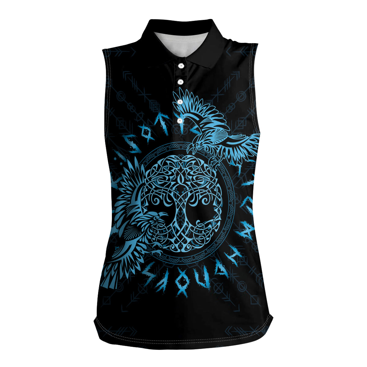 Personalized Odin's Celtic Raven Women Sleeveless Polo Shirt Blue Scandinavian Tattoo - Wonder Print Shop