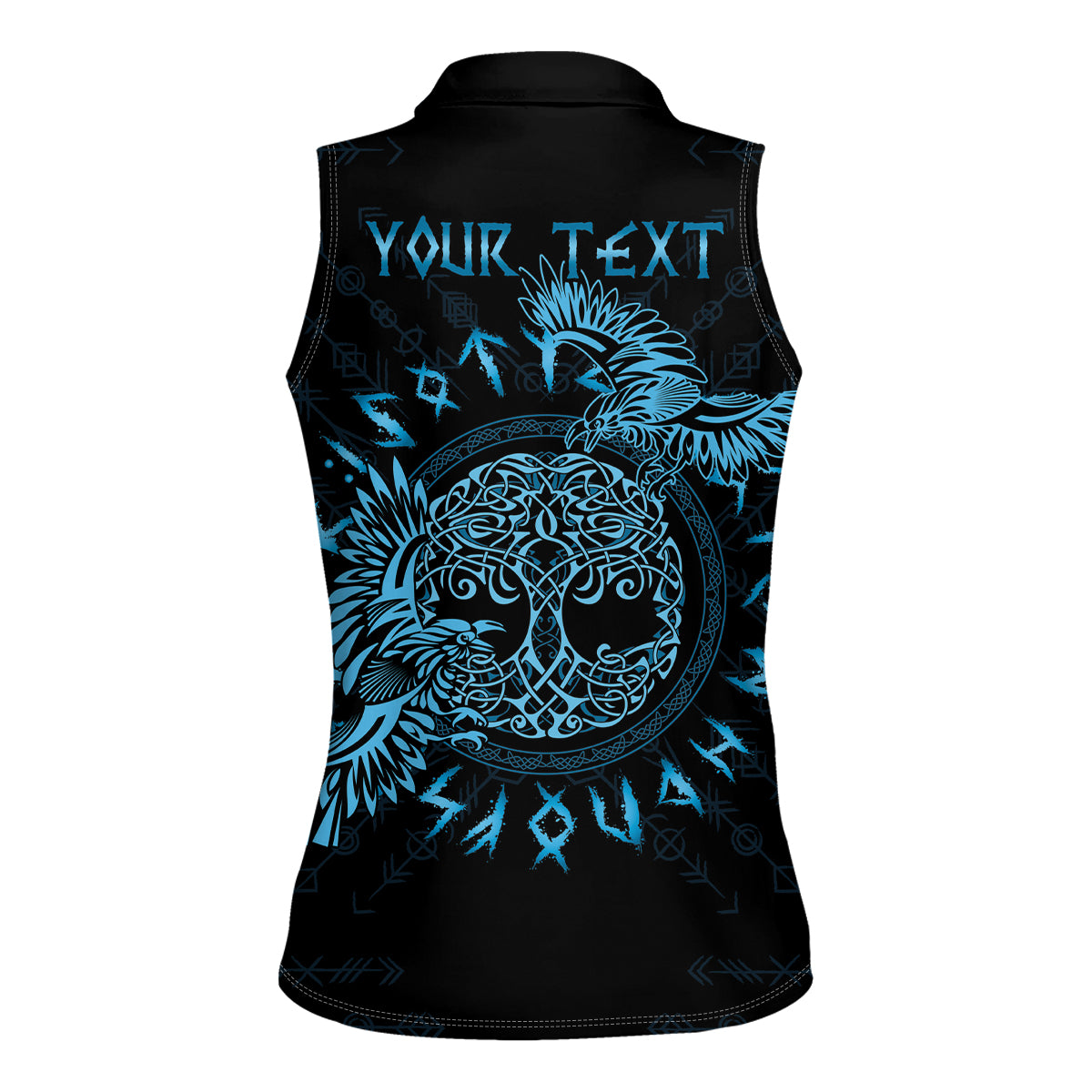 Personalized Odin's Celtic Raven Women Sleeveless Polo Shirt Blue Scandinavian Tattoo - Wonder Print Shop