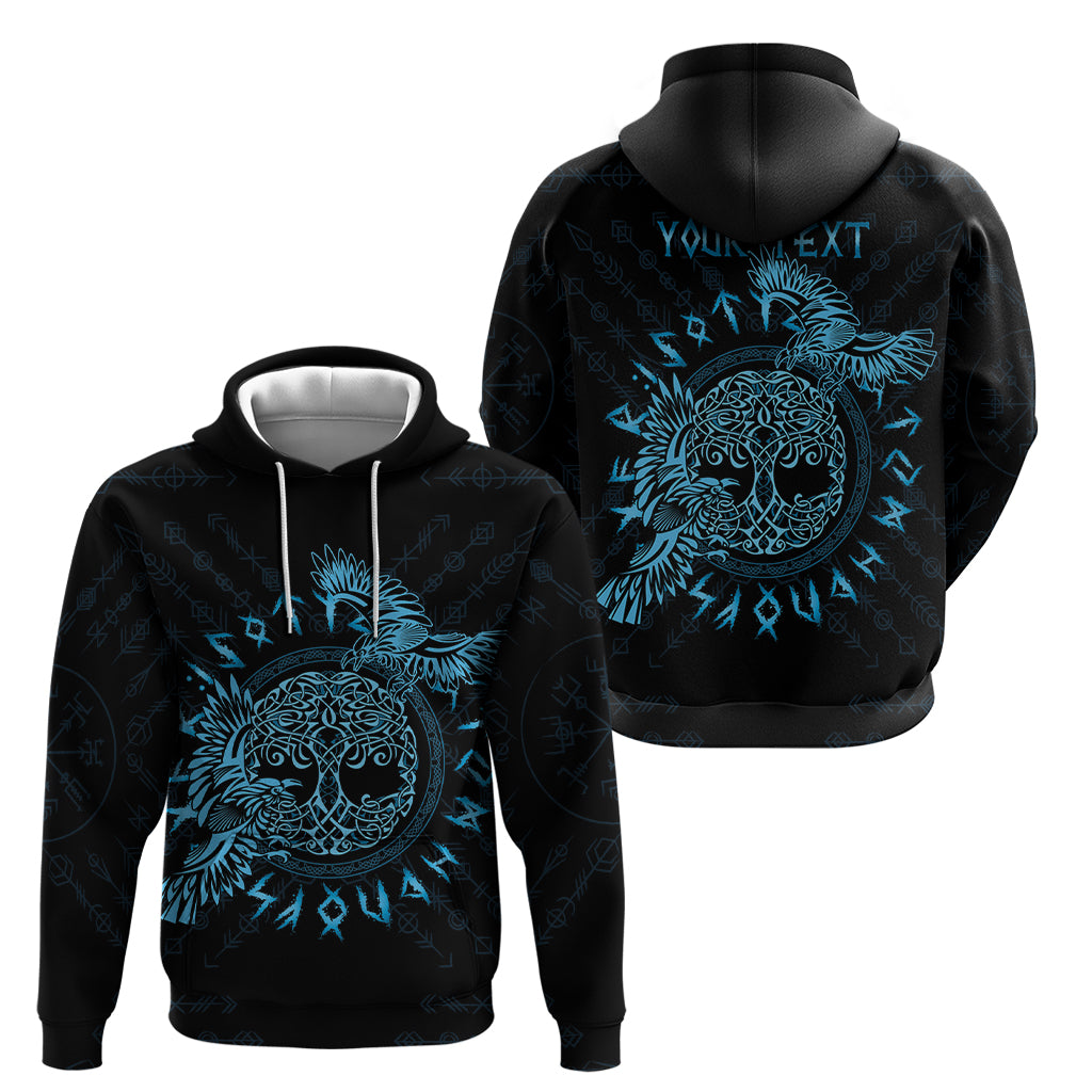 Personalized Odin's Celtic Raven Zip Hoodie Blue Scandinavian Tattoo - Wonder Print Shop