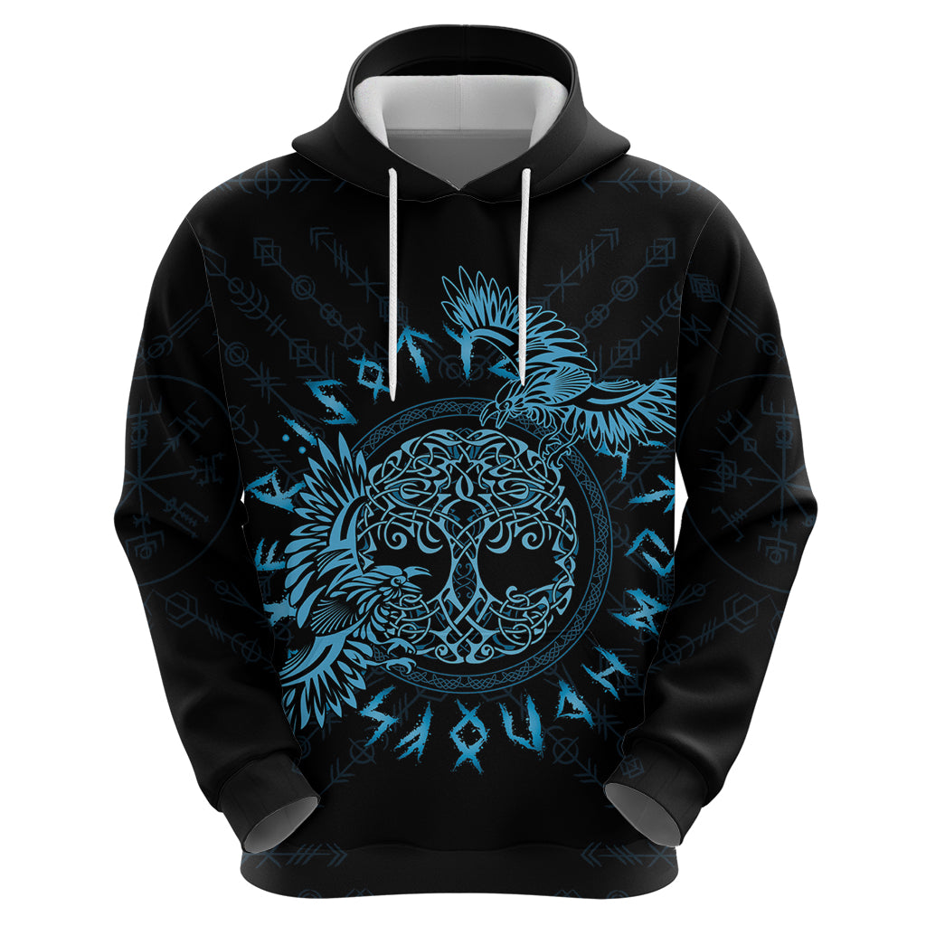 Personalized Odin's Celtic Raven Zip Hoodie Blue Scandinavian Tattoo - Wonder Print Shop