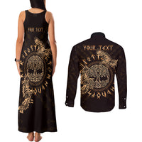 Personalized Odin's Celtic Raven Couples Matching Tank Maxi Dress and Long Sleeve Button Shirt Gold Scandinavian Tattoo LT9 - Wonder Print Shop