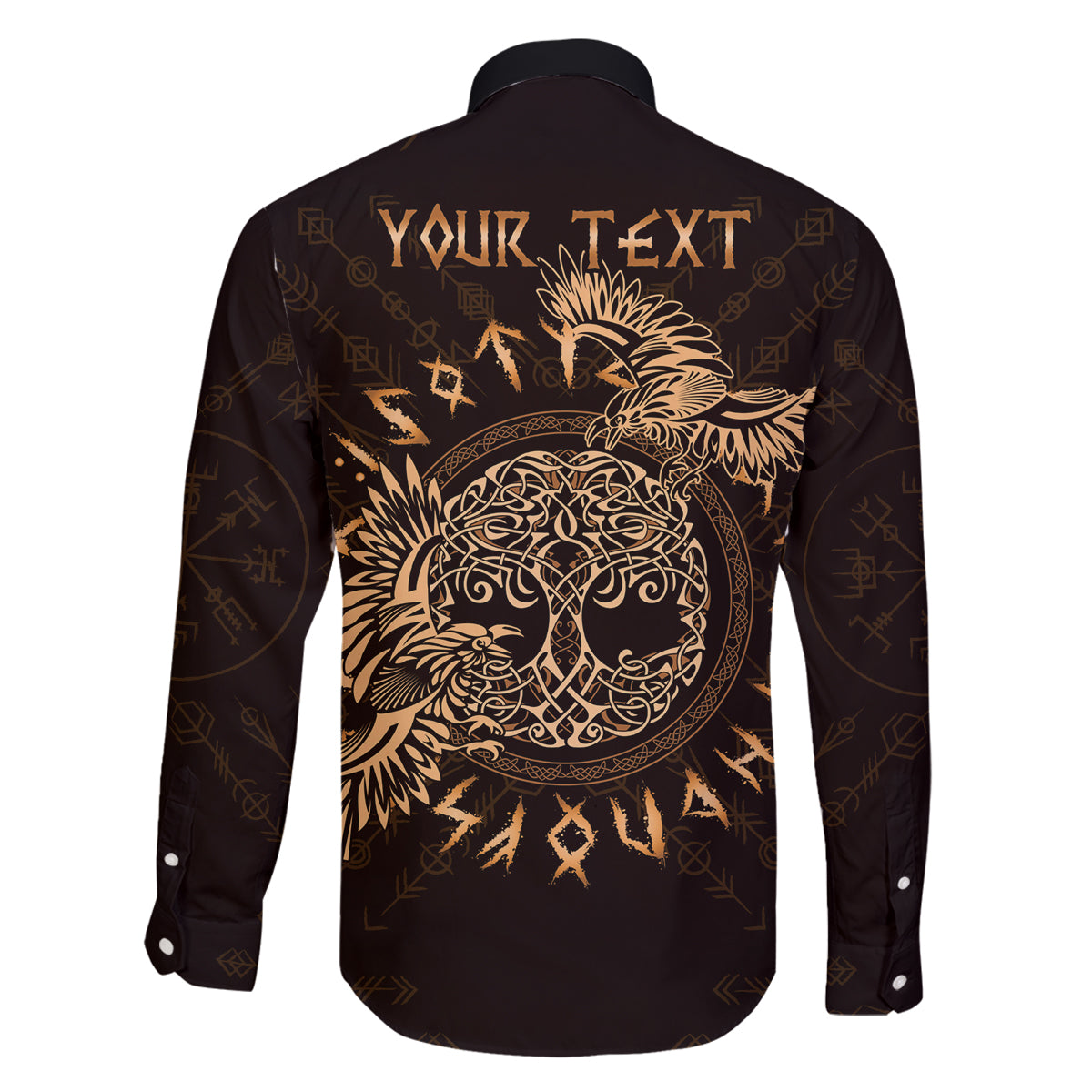 Personalized Odin's Celtic Raven Family Matching Long Sleeve Bodycon Dress and Hawaiian Shirt Gold Scandinavian Tattoo LT9 - Wonder Print Shop