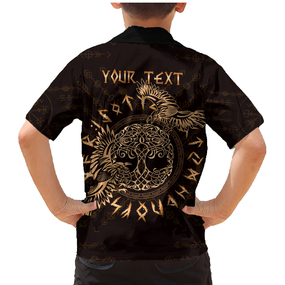 Personalized Odin's Celtic Raven Family Matching Mermaid Dress and Hawaiian Shirt Gold Scandinavian Tattoo LT9 - Wonder Print Shop