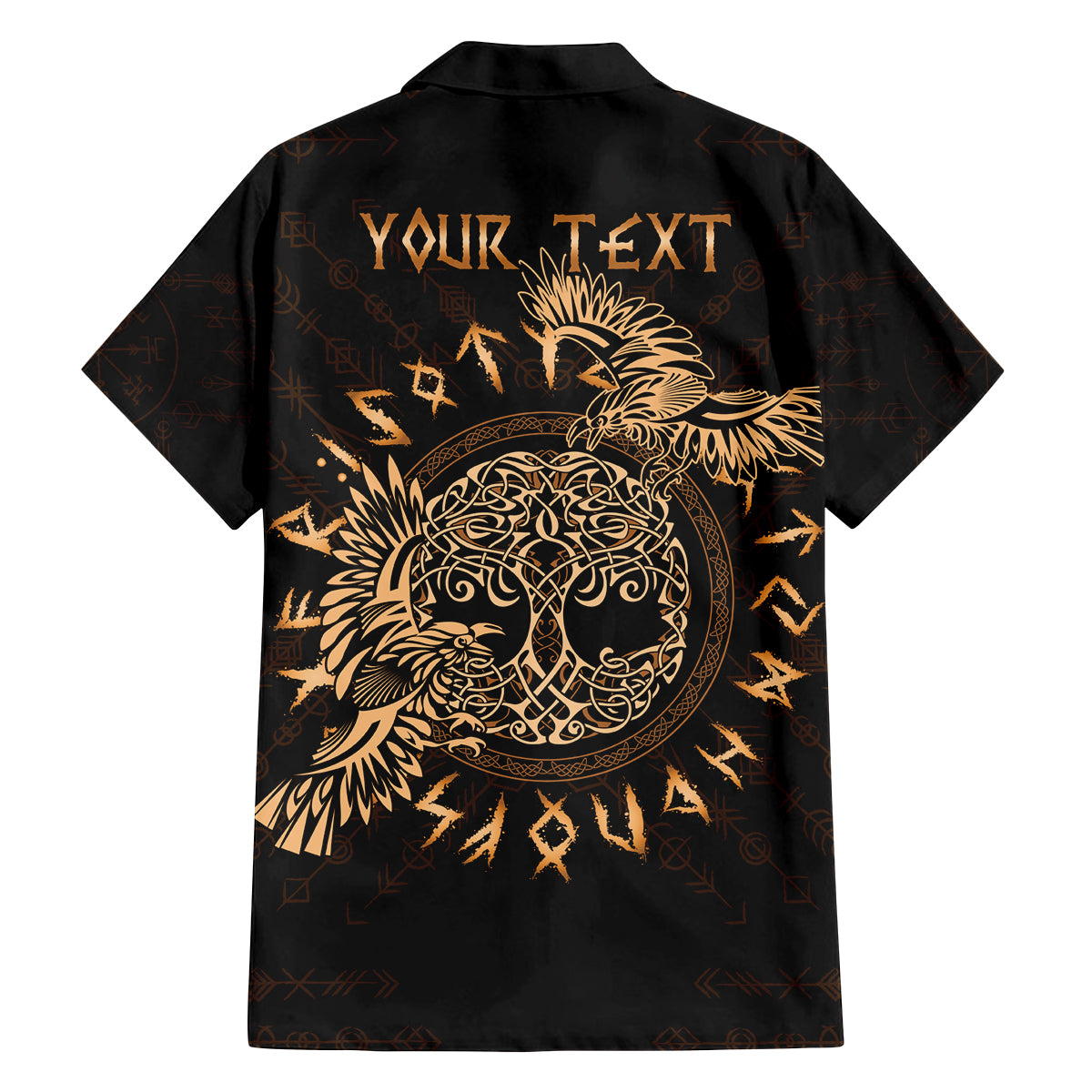 Personalized Odin's Celtic Raven Family Matching Tank Maxi Dress and Hawaiian Shirt Gold Scandinavian Tattoo - Wonder Print Shop