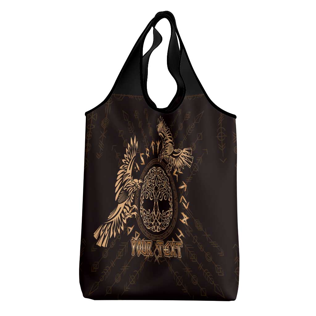 Personalized Odin's Celtic Raven Grocery Bag Gold Scandinavian Tattoo