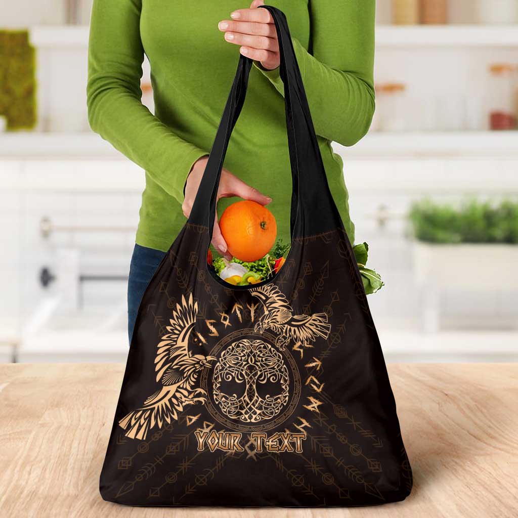 Personalized Odin's Celtic Raven Grocery Bag Gold Scandinavian Tattoo