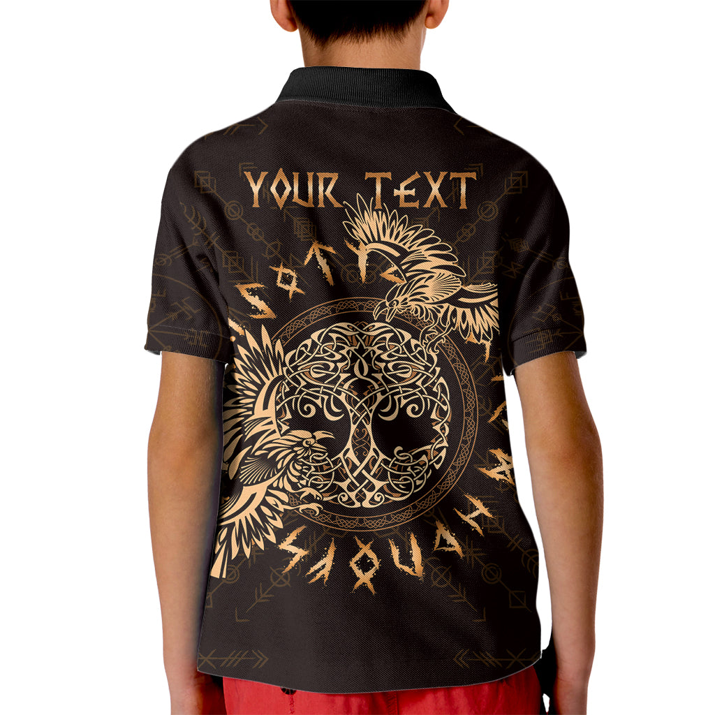 Personalized Odin's Celtic Raven Kid Polo Shirt Gold Scandinavian Tattoo - Wonder Print Shop