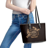 Personalized Odin's Celtic Raven Leather Tote Bag Gold Scandinavian Tattoo - Wonder Print Shop
