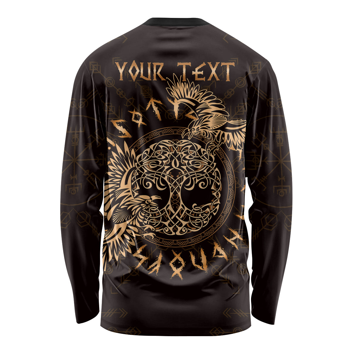 Personalized Odin's Celtic Raven Long Sleeve Shirt Gold Scandinavian Tattoo - Wonder Print Shop