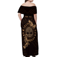 Personalized Odin's Celtic Raven Off Shoulder Maxi Dress Gold Scandinavian Tattoo - Wonder Print Shop