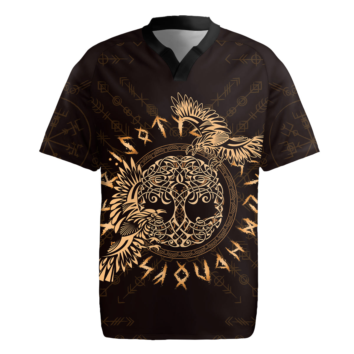 Personalized Odin's Celtic Raven Rugby Jersey Gold Scandinavian Tattoo - Wonder Print Shop