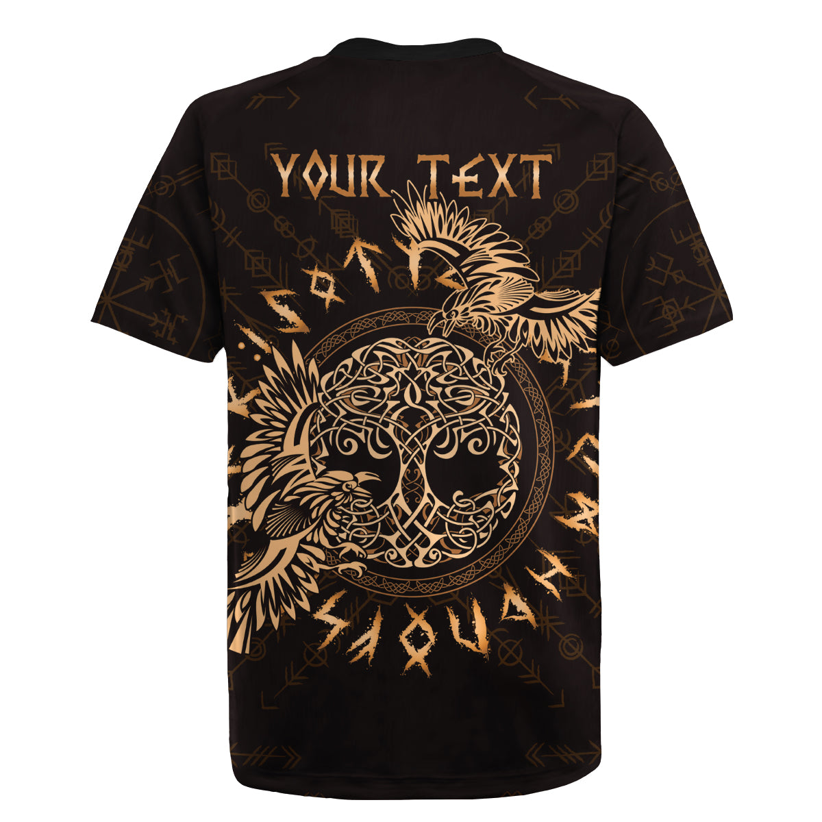 Personalized Odin's Celtic Raven Rugby Jersey Gold Scandinavian Tattoo - Wonder Print Shop