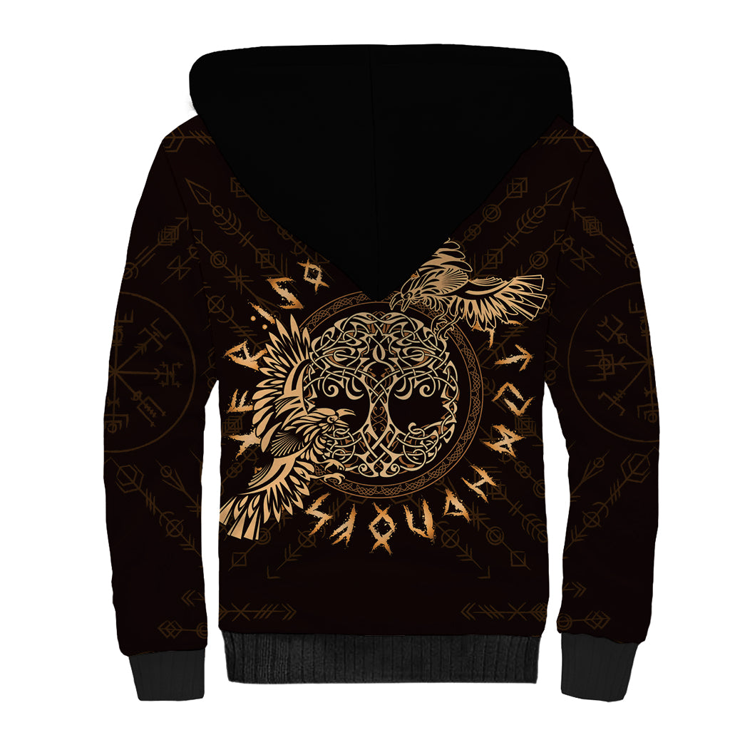 Personalized Odin's Celtic Raven Sherpa Hoodie Gold Scandinavian Tattoo - Wonder Print Shop