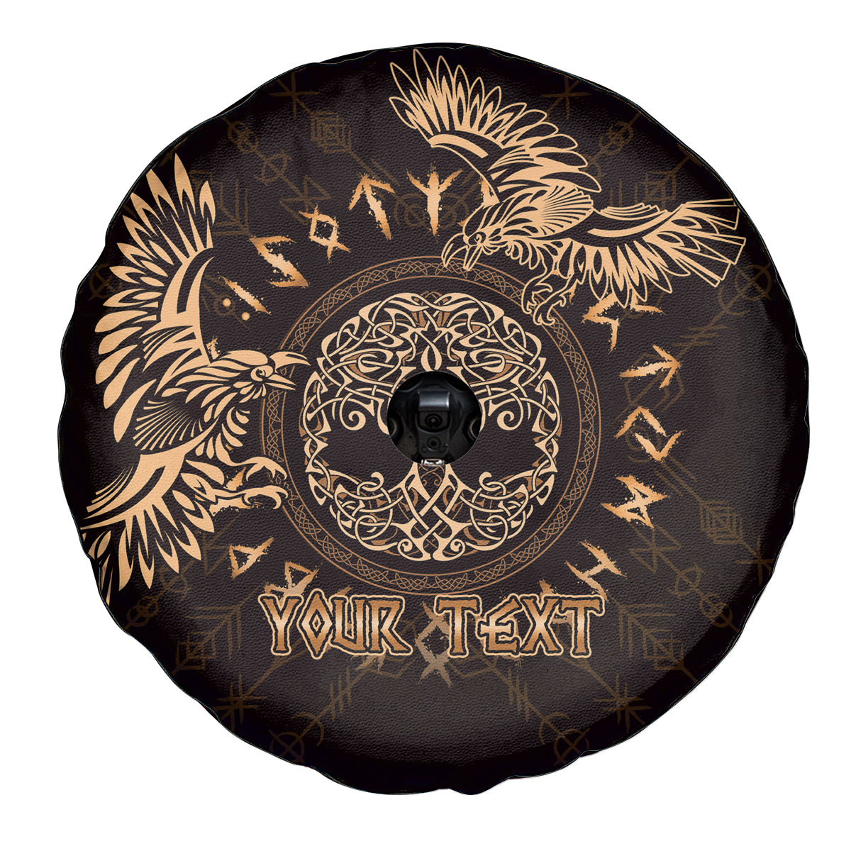 Personalized Odin's Celtic Raven Spare Tire Cover Gold Scandinavian Tattoo - Wonder Print Shop