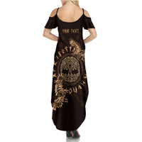 Personalized Odin's Celtic Raven Summer Maxi Dress Gold Scandinavian Tattoo - Wonder Print Shop