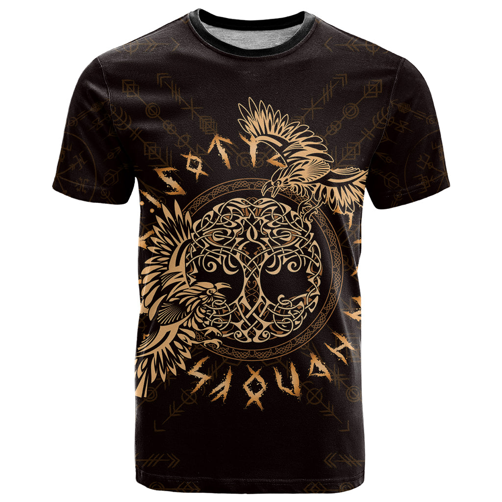 Personalized Odin's Celtic Raven T Shirt Gold Scandinavian Tattoo - Wonder Print Shop