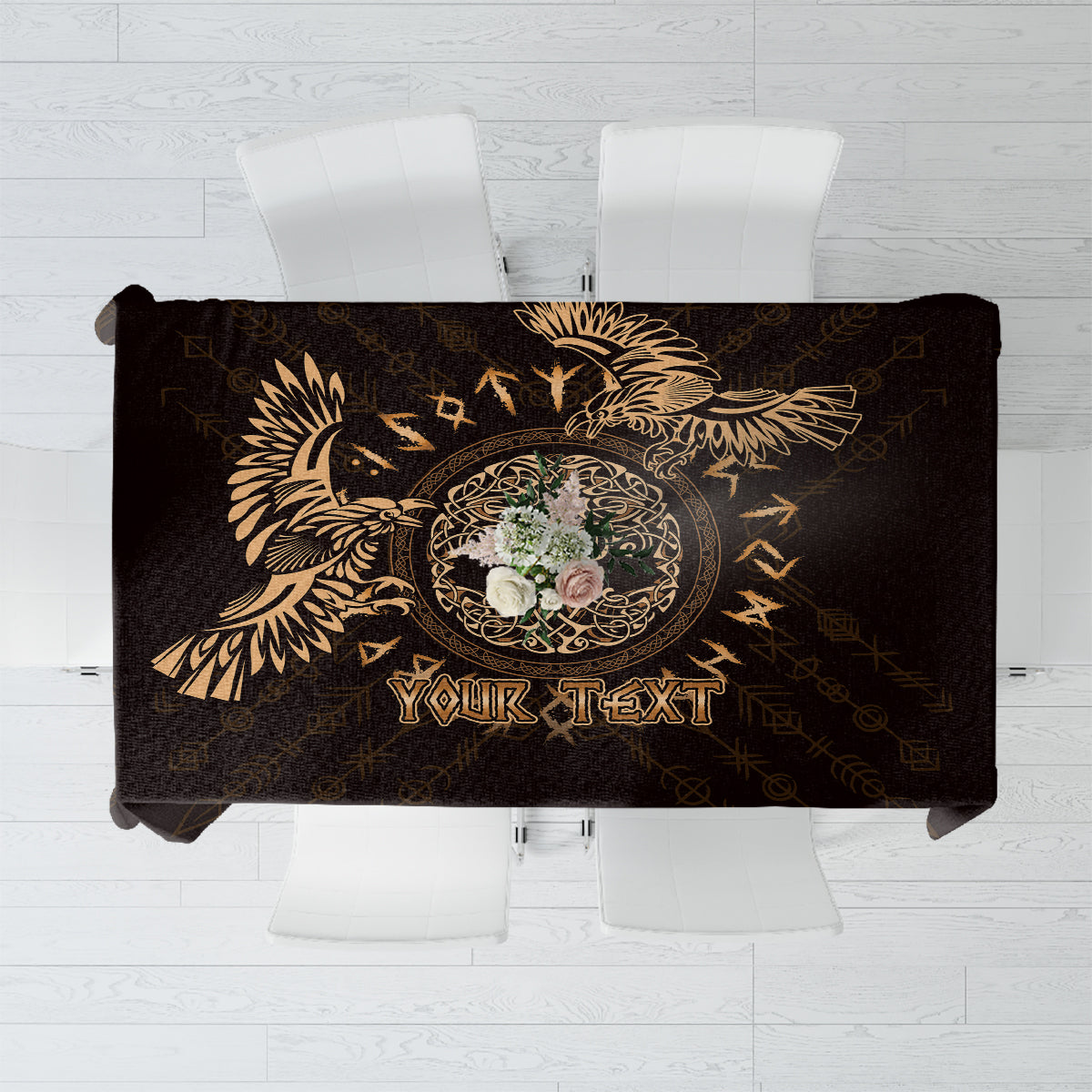 Personalized Odin's Celtic Raven Tablecloth Gold Scandinavian Tattoo - Wonder Print Shop