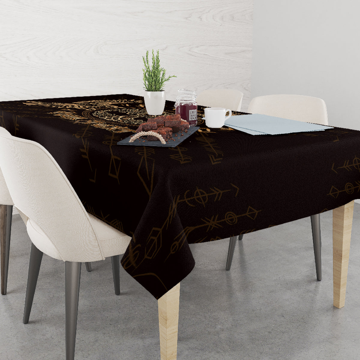 Personalized Odin's Celtic Raven Tablecloth Gold Scandinavian Tattoo - Wonder Print Shop