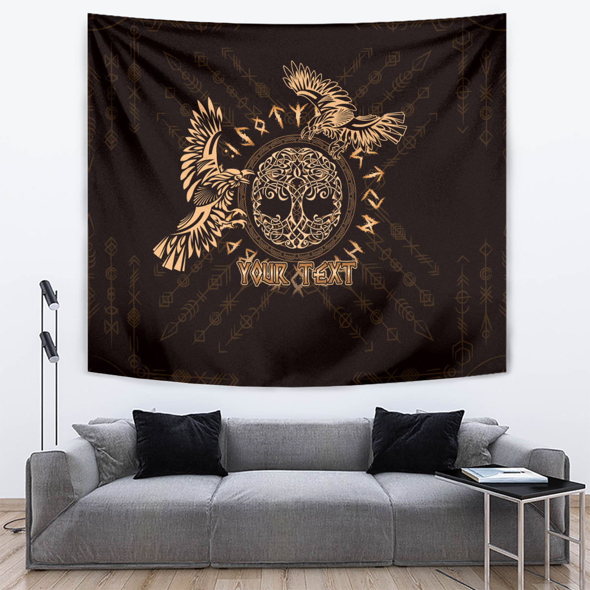 Personalized Odin's Celtic Raven Tapestry Gold Scandinavian Tattoo - Wonder Print Shop
