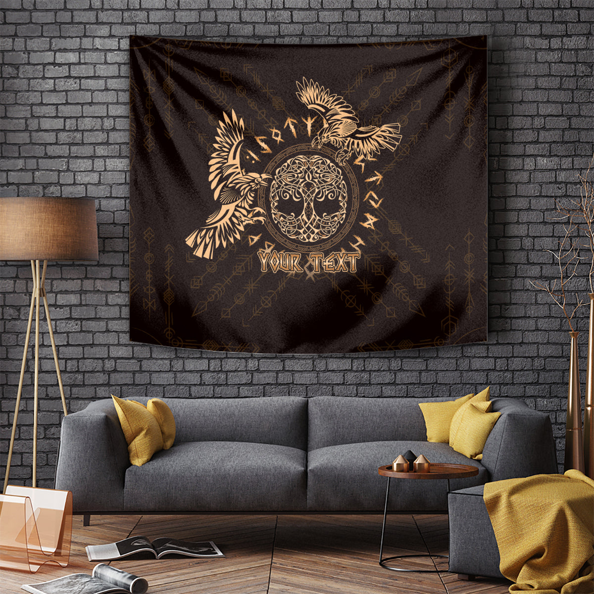 Personalized Odin's Celtic Raven Tapestry Gold Scandinavian Tattoo - Wonder Print Shop