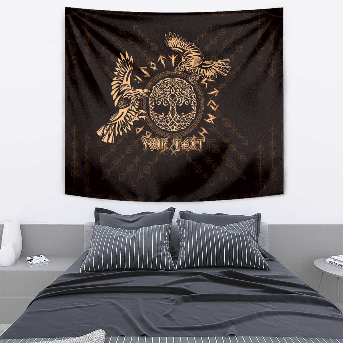 Personalized Odin's Celtic Raven Tapestry Gold Scandinavian Tattoo - Wonder Print Shop