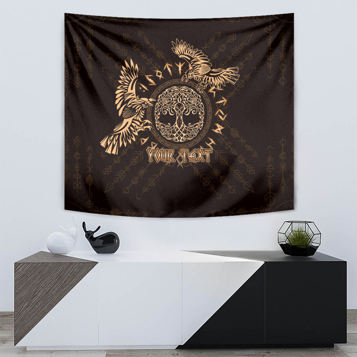Personalized Odin's Celtic Raven Tapestry Gold Scandinavian Tattoo - Wonder Print Shop