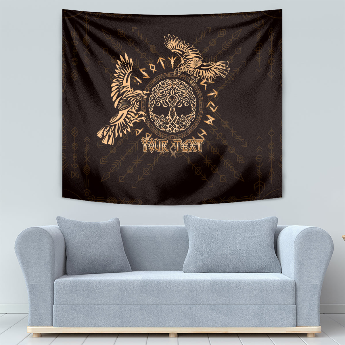 Personalized Odin's Celtic Raven Tapestry Gold Scandinavian Tattoo - Wonder Print Shop