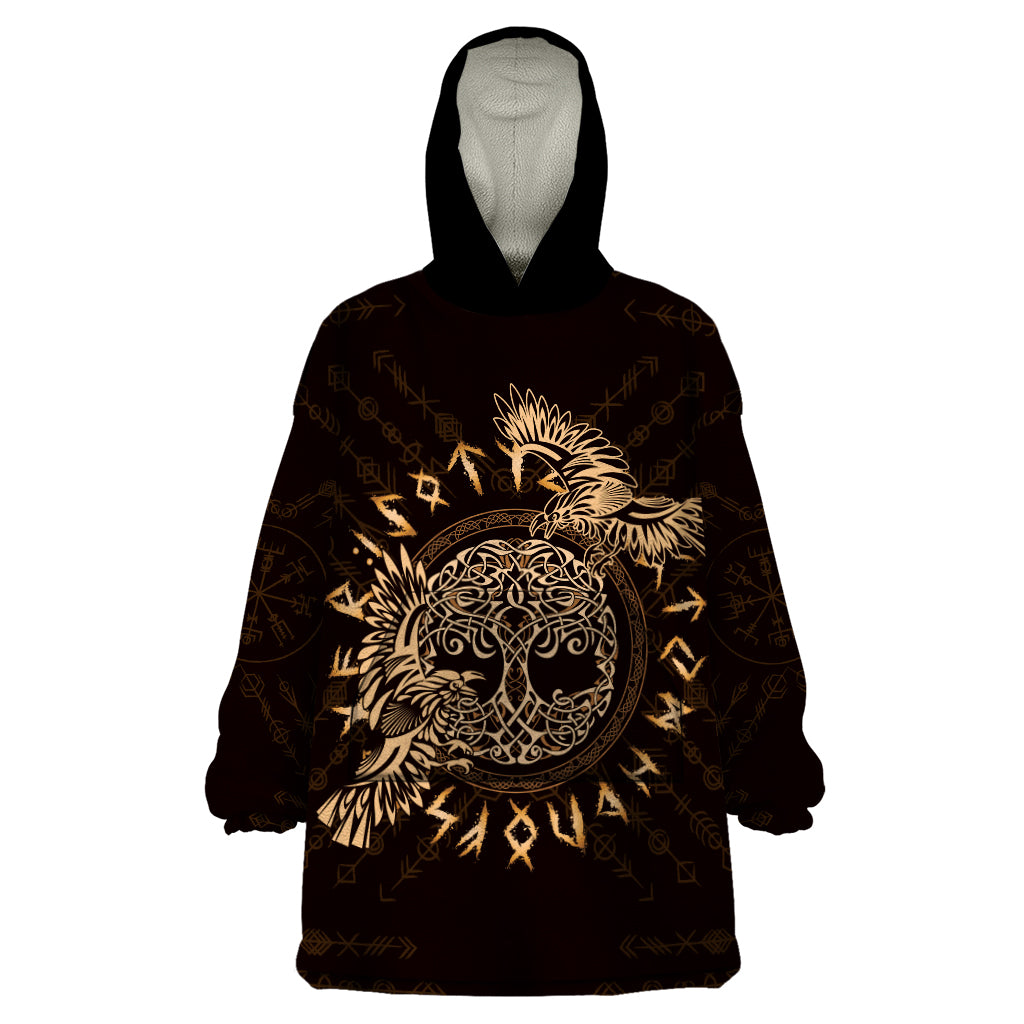 Personalized Odin's Celtic Raven Wearable Blanket Hoodie Gold Scandinavian Tattoo - Wonder Print Shop