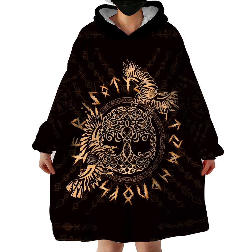 Personalized Odin's Celtic Raven Wearable Blanket Hoodie Gold Scandinavian Tattoo - Wonder Print Shop