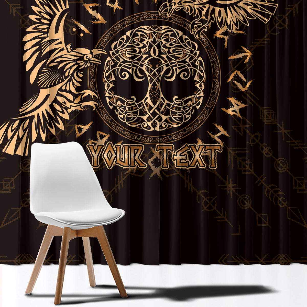 Personalized Odin's Celtic Raven Window Curtain Gold Scandinavian Tattoo - Wonder Print Shop