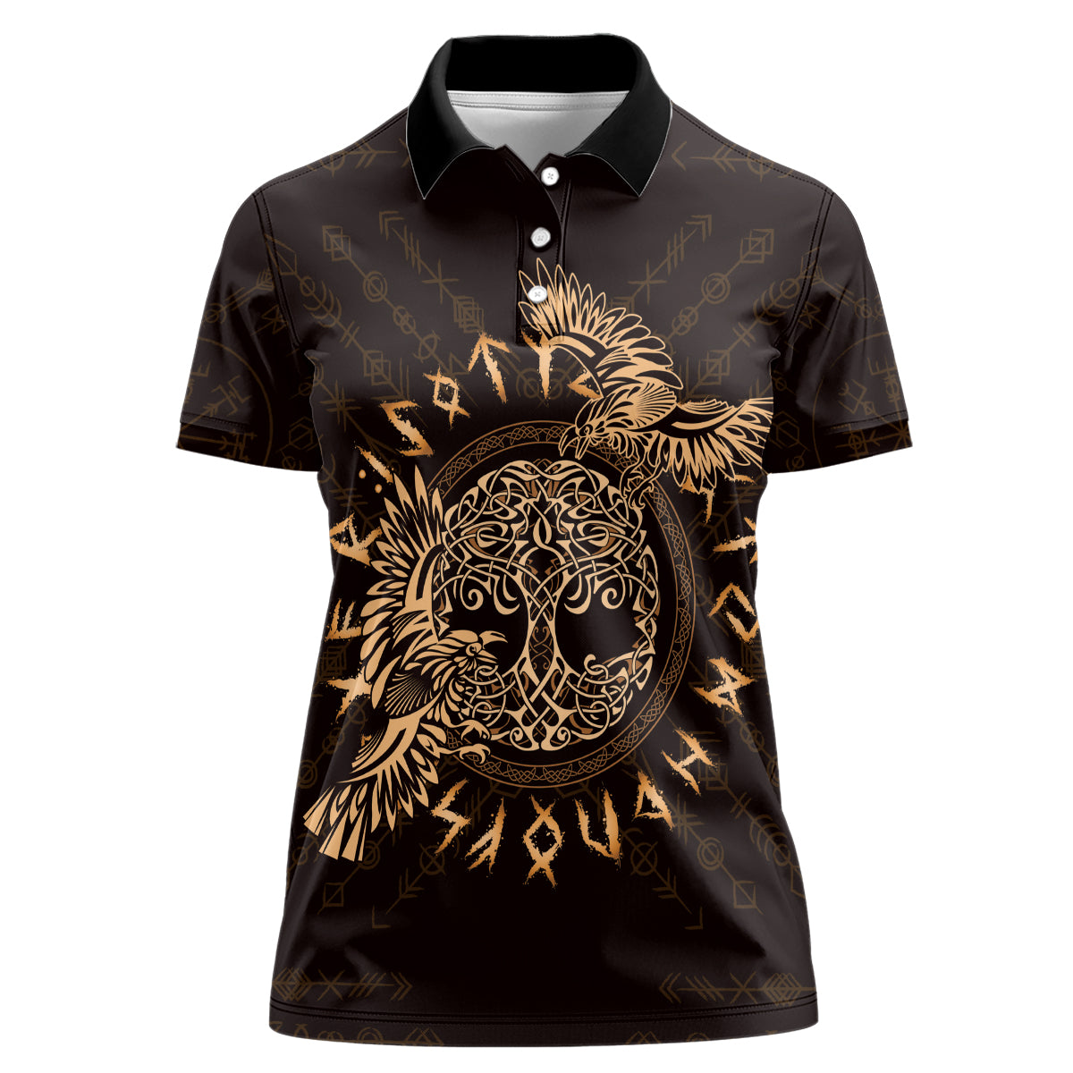Personalized Odin's Celtic Raven Women Polo Shirt Gold Scandinavian Tattoo - Wonder Print Shop