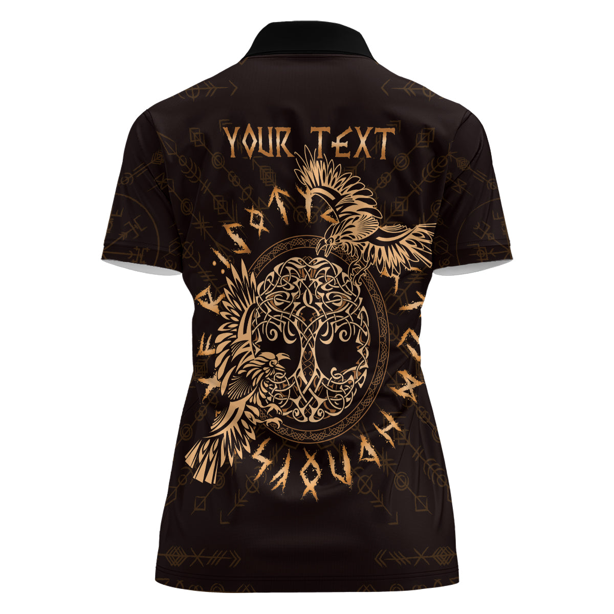 Personalized Odin's Celtic Raven Women Polo Shirt Gold Scandinavian Tattoo - Wonder Print Shop