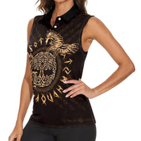 Personalized Odin's Celtic Raven Women Sleeveless Polo Shirt Gold Scandinavian Tattoo - Wonder Print Shop