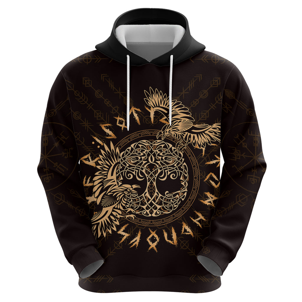Personalized Odin's Celtic Raven Zip Hoodie Gold Scandinavian Tattoo - Wonder Print Shop