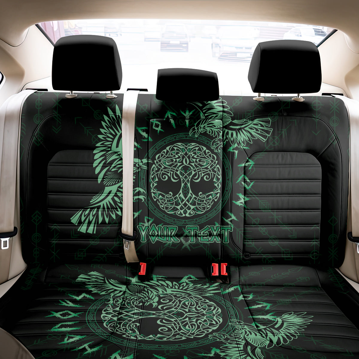 Personalized Odin's Celtic Raven Back Car Seat Cover Green Scandinavian Tattoo LT9 - Wonder Print Shop