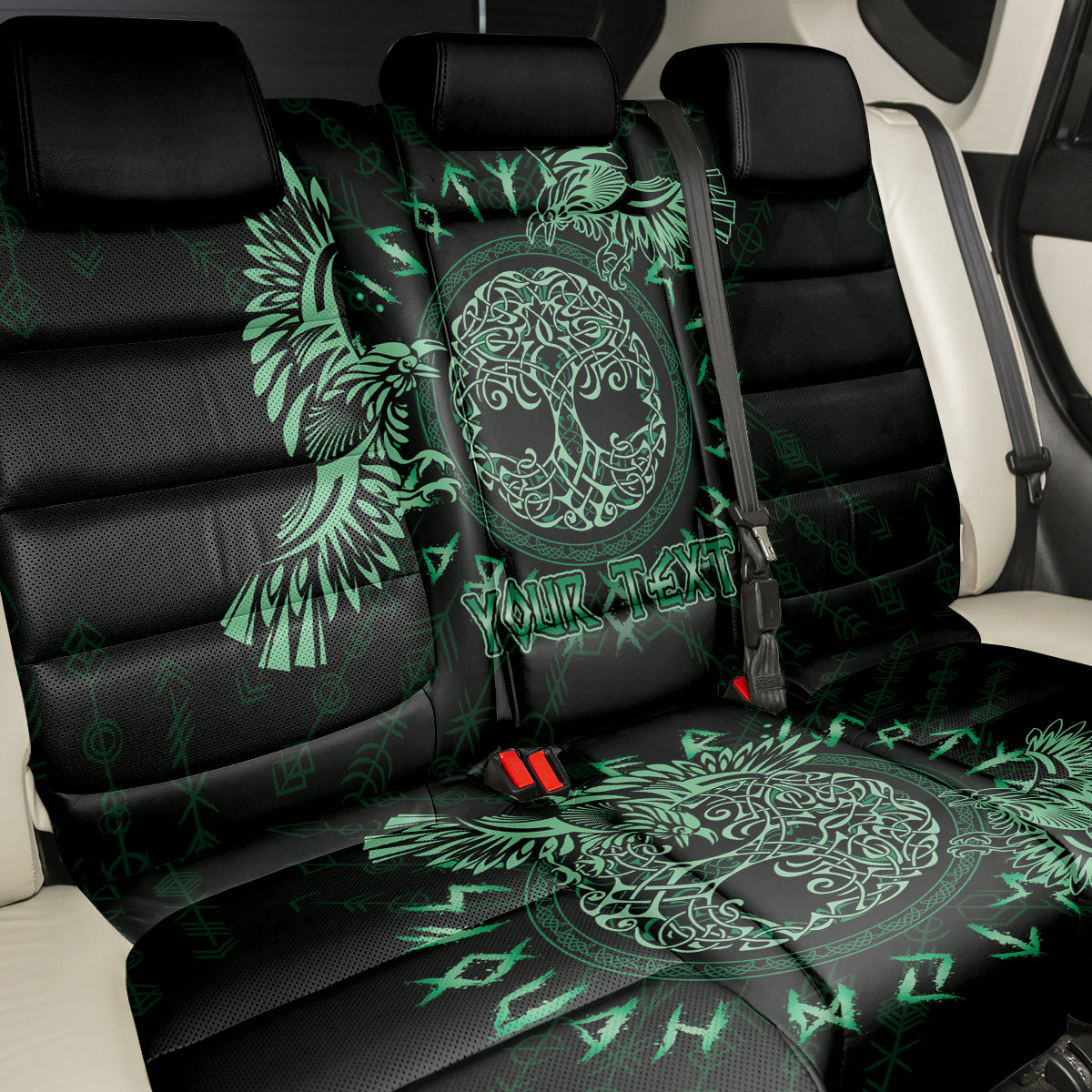 Personalized Odin's Celtic Raven Back Car Seat Cover Green Scandinavian Tattoo LT9 - Wonder Print Shop