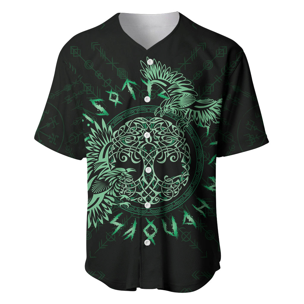 Personalized Odin's Celtic Raven Baseball Jersey Green Scandinavian Tattoo LT9 - Wonder Print Shop