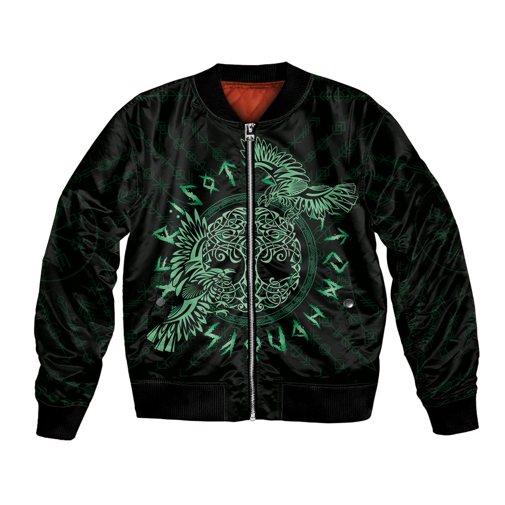 Personalized Odin's Celtic Raven Bomber Jacket Green Scandinavian Tattoo LT9 - Wonder Print Shop