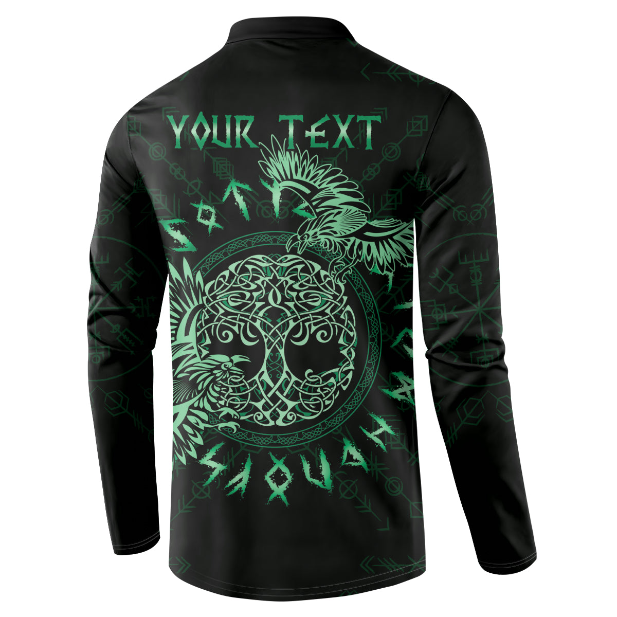 Personalized Odin's Celtic Raven Button Sweatshirt Green Scandinavian Tattoo LT9 - Wonder Print Shop