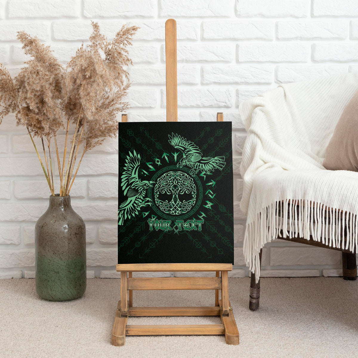 Personalized Odin's Celtic Raven Canvas Wall Art Green Scandinavian Tattoo LT9 - Wonder Print Shop