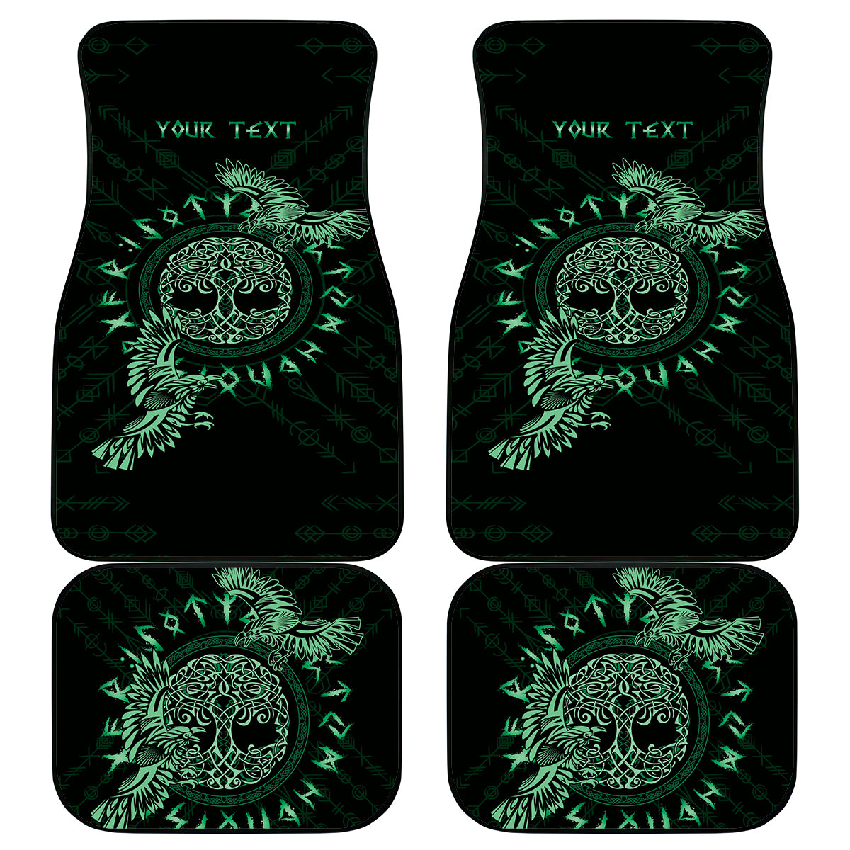 Personalized Odin's Celtic Raven Car Mats Green Scandinavian Tattoo LT9 - Wonder Print Shop