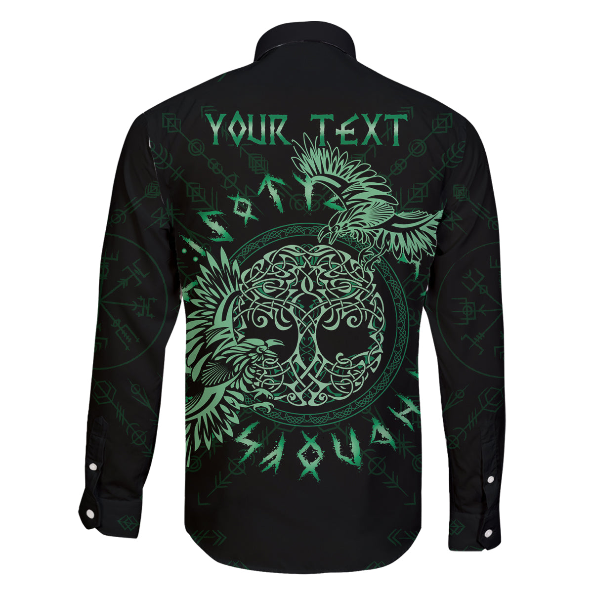 Personalized Odin's Celtic Raven Family Matching Mermaid Dress and Hawaiian Shirt Green Scandinavian Tattoo LT9 - Wonder Print Shop