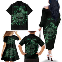 Personalized Odin's Celtic Raven Family Matching Off The Shoulder Long Sleeve Dress and Hawaiian Shirt Green Scandinavian Tattoo - Wonder Print Shop