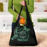 Personalized Odin's Celtic Raven Grocery Bag Green Scandinavian Tattoo
