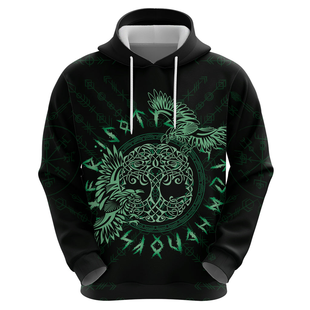 Personalized Odin's Celtic Raven Hoodie Green Scandinavian Tattoo - Wonder Print Shop