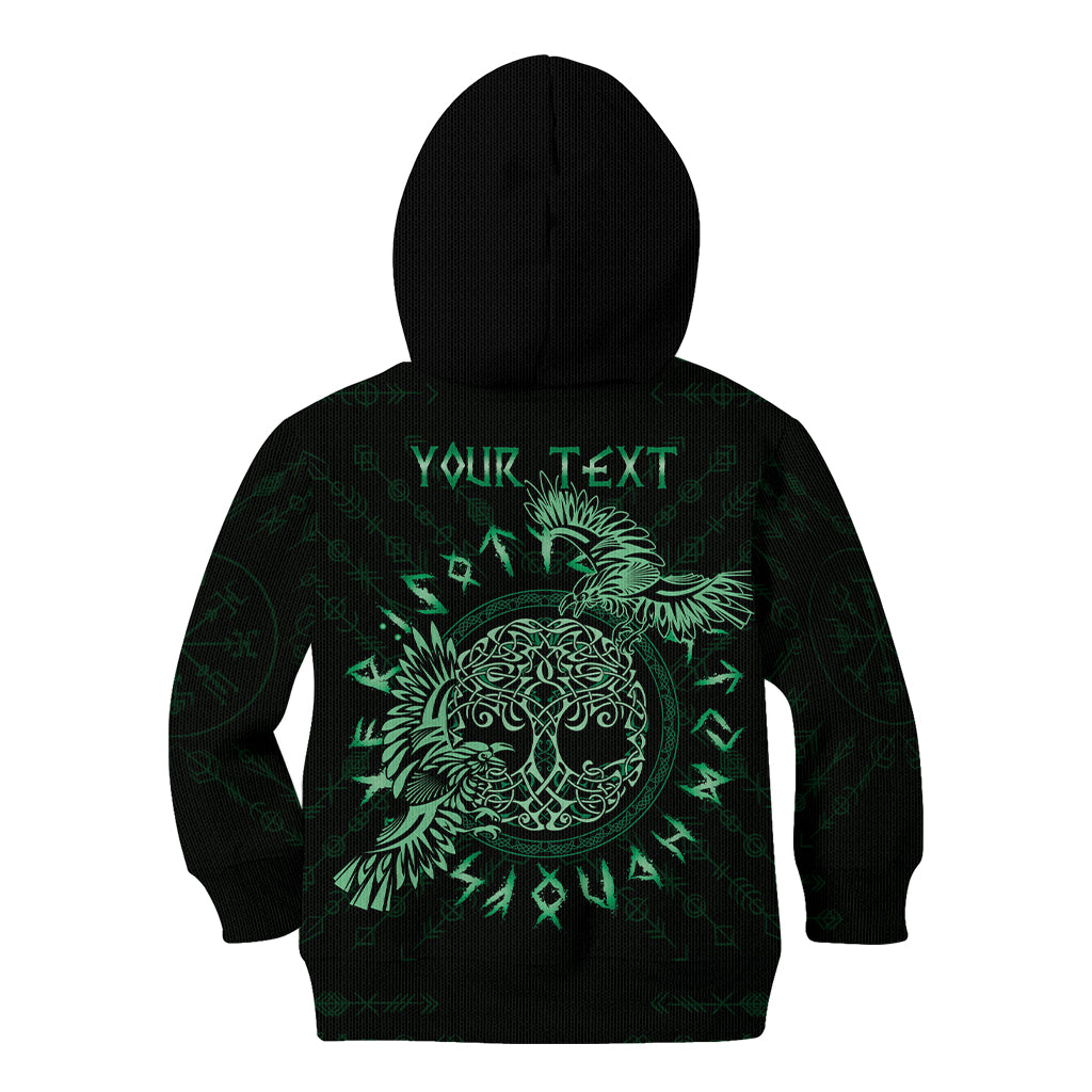 Personalized Odin's Celtic Raven Kid Hoodie Green Scandinavian Tattoo - Wonder Print Shop